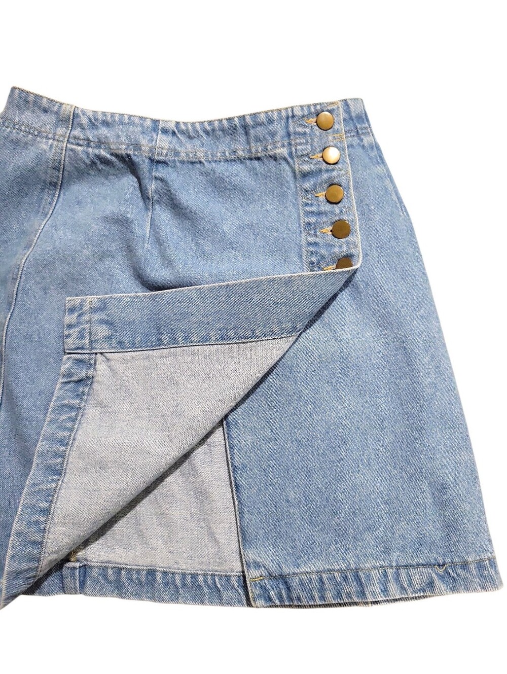 Cristina Vintage Wrap Front Denim Mini Skirt Side Button Closure Size 7/8 - Picture 6 of 10